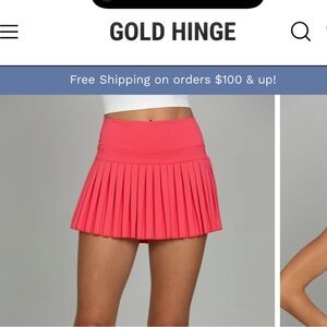 Gold Hinge Coral Pleated Mini Skirt